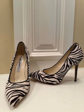 Brian Atwood zebra hair-calf heel